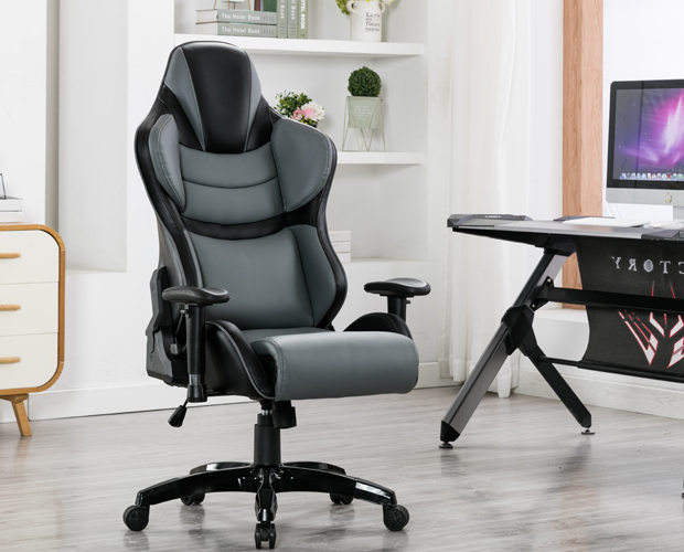 HC-4014 Gray Leather Gaming Chair